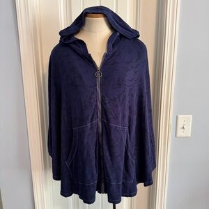 XCVI Poncho Top 1 (XS / Small Blue) Blue Print Oversized Full Zip Hood